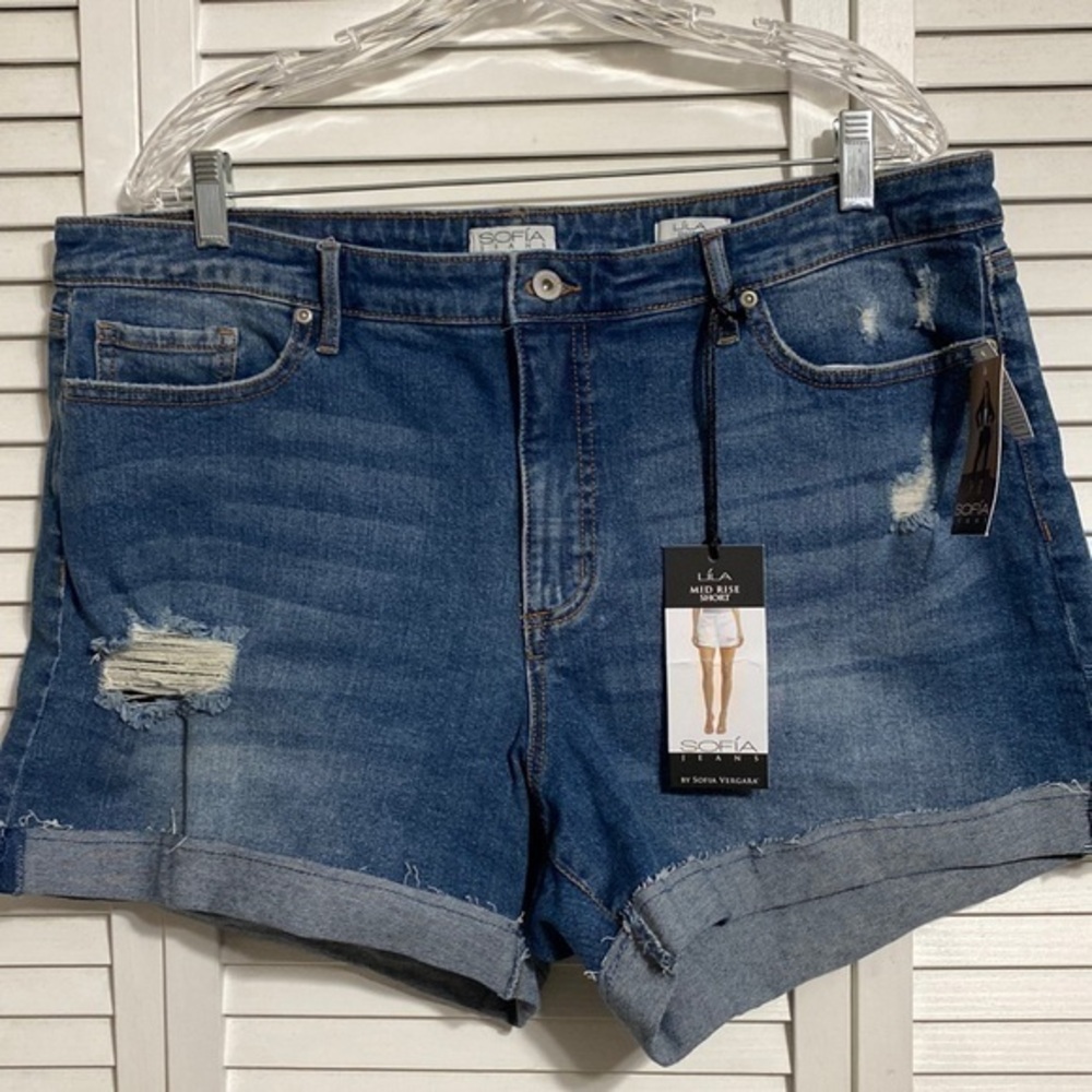 sofia by sofia vergara Blue Distressed Mid-Rise Jean Shorts